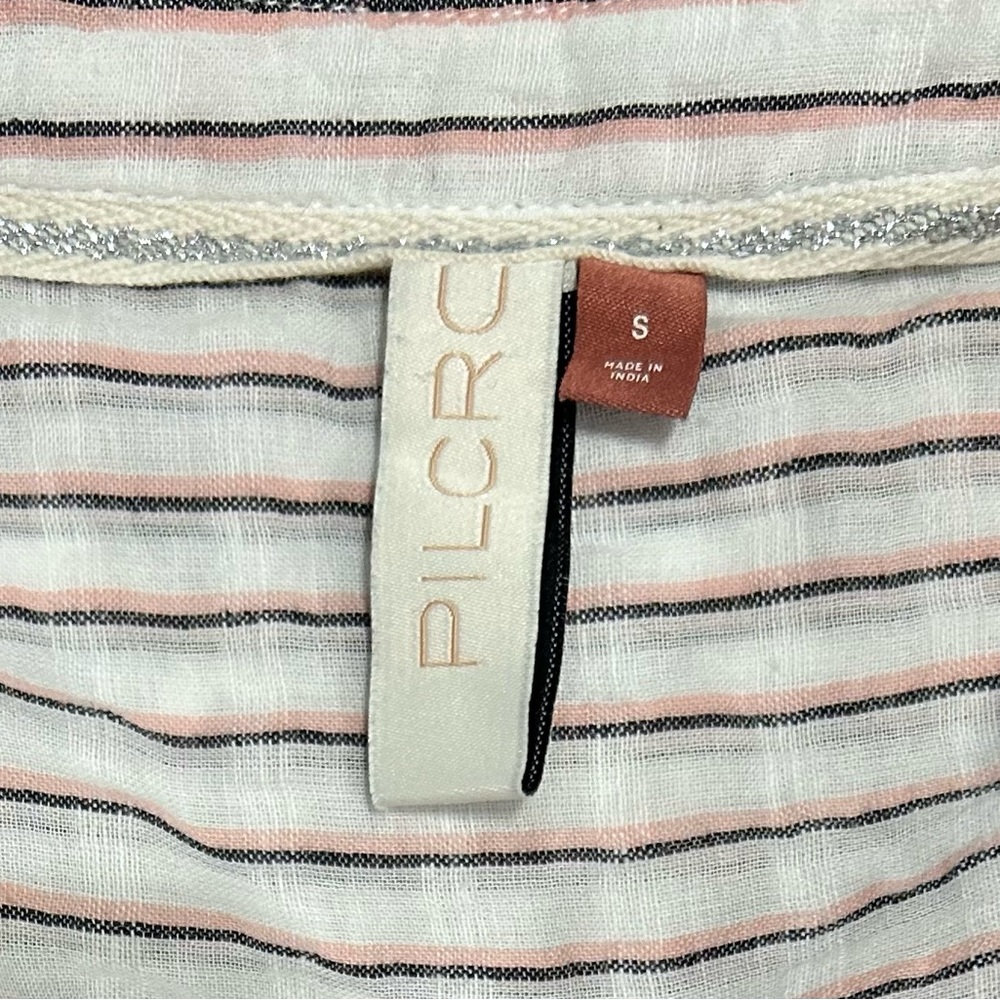 Anthropologie Pilcro Brianna Cotton Linen Blend Pink/Blk Striped Blouse Size S View 3